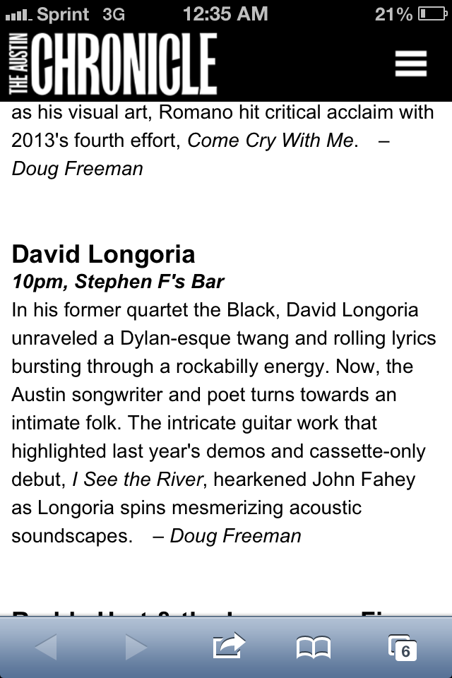 David Longoria is recommended by the Austin Chronicle